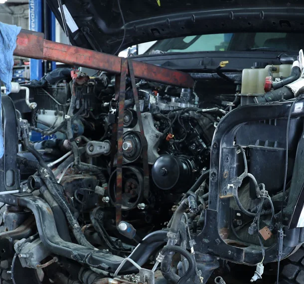 Diesel engine repair in progress inside the STL Diesel shop